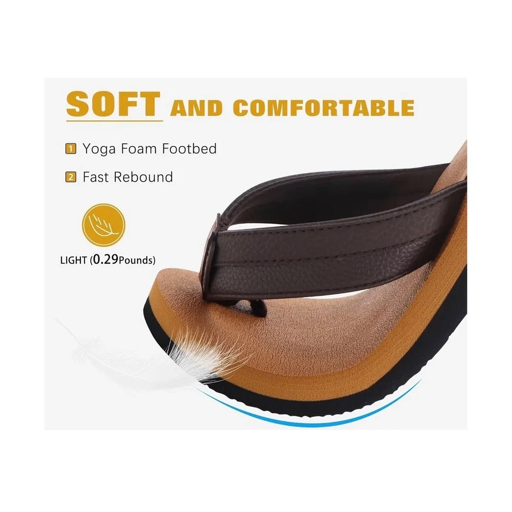 Kuailu Mens Flip Flops Brown Orthopedic Arch Support Yoga Foam Sandals NWOT